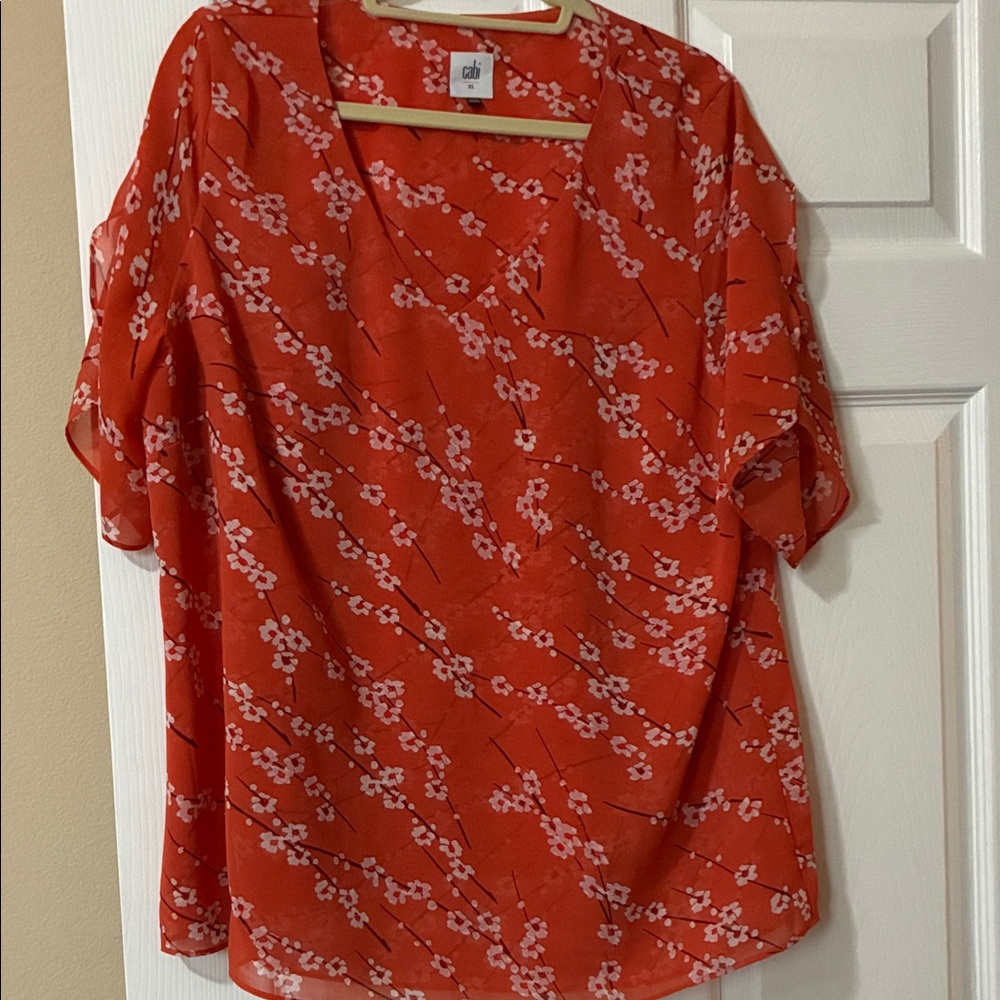CAbi Red Floral Blouse